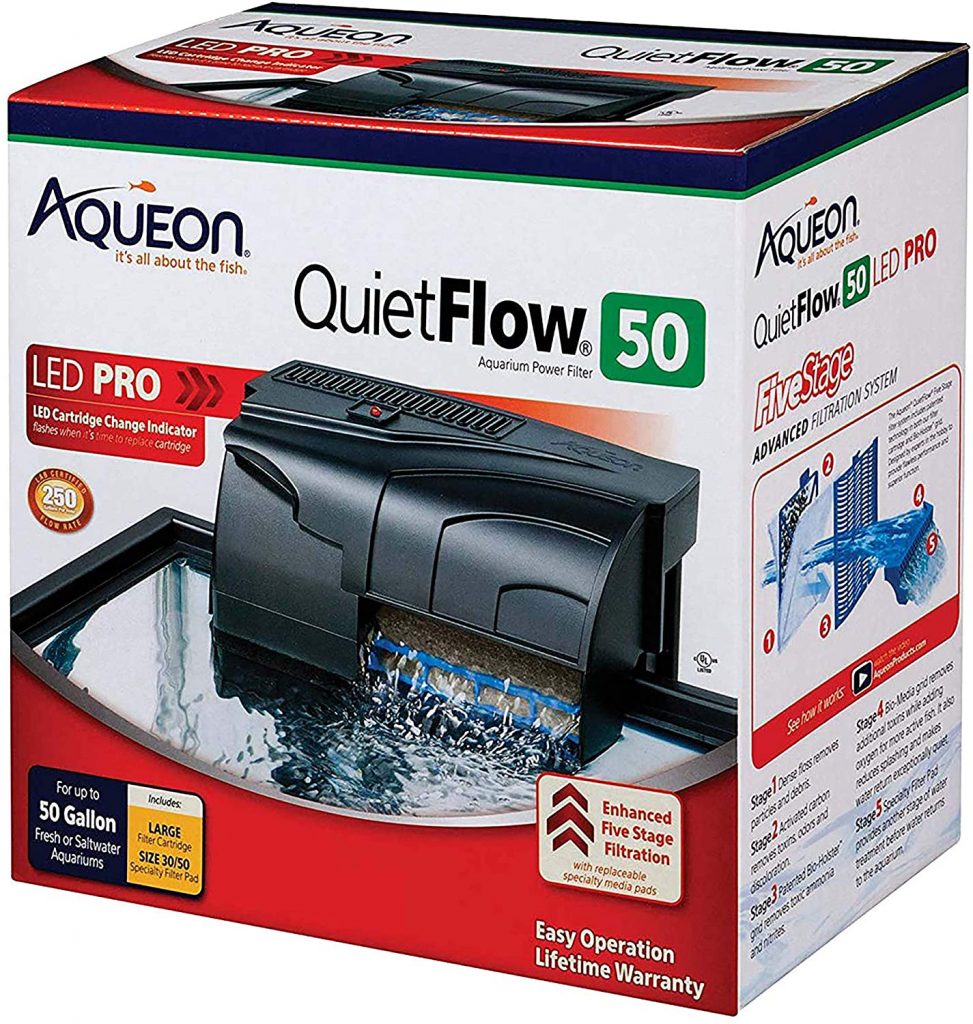 Aqueon QuietFlow LED PRO Aquarium Power Filters, Size 50-250GPH